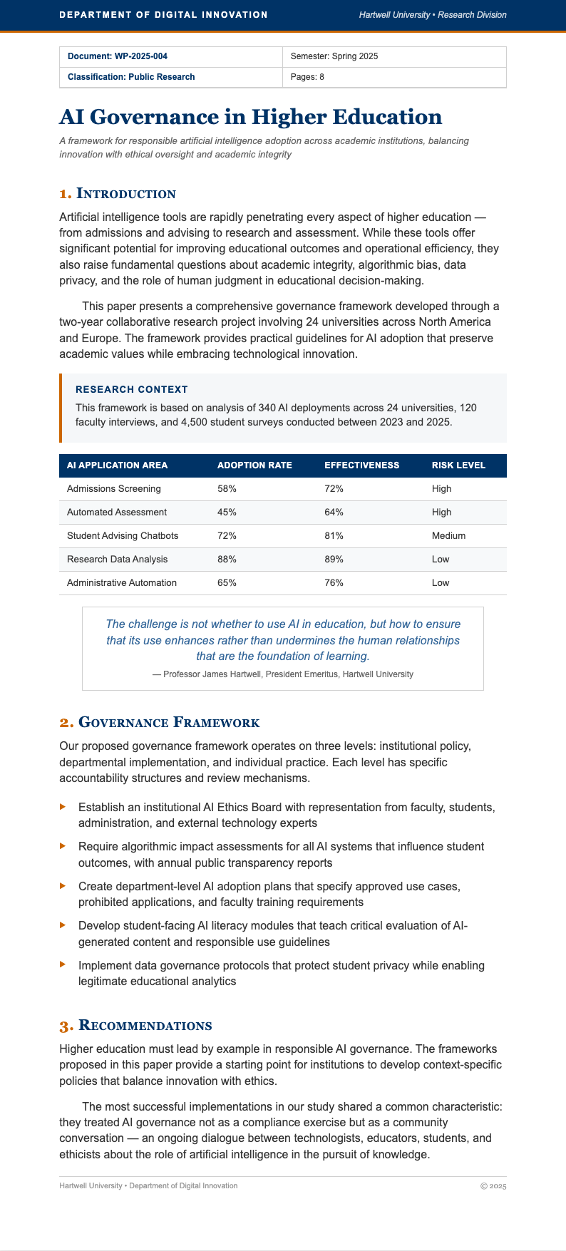 University academic white paper